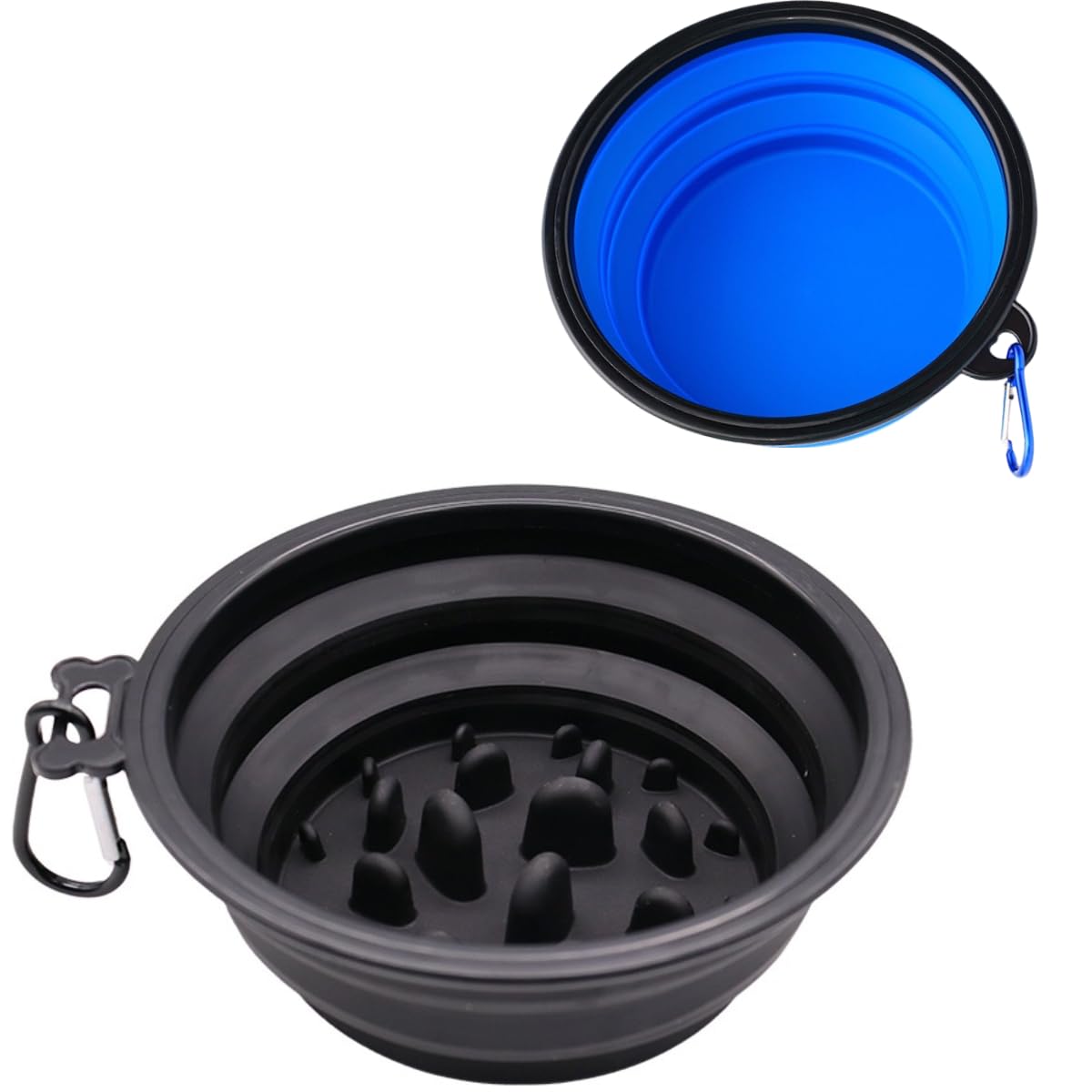 Large Collapsible Dog Bowl for Traveling Hinking Camping,2-Pack Portable Silicone Bowls with2 Sizes(34oz+12oz),Foldable Bowl with Slow Feeding