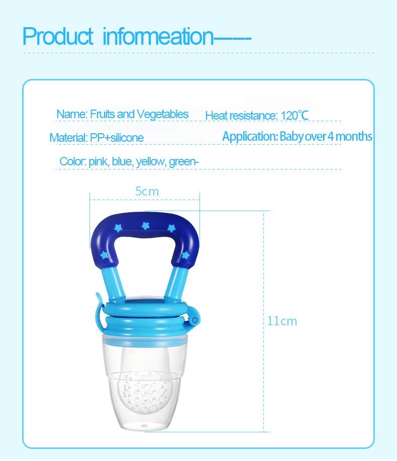 Image of Yummy Baby Fresh Fruit & Food Feeding Teether (2 Pack), Food Grade, BPA-Free, Ultra-Soft Silicone Pouches (Blue /Green Stars)