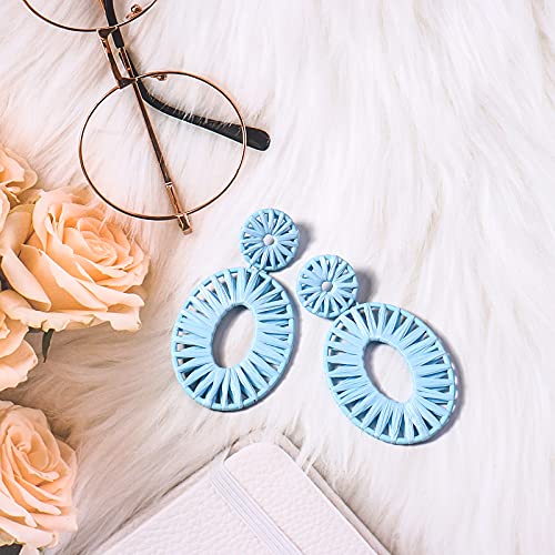 Statement Raffia Earrings Boho Drop Dangle Earrings For Women Handmade Fashion Earring Bohemian Gift Jewelry For Girls(Light Blue) #TOP13