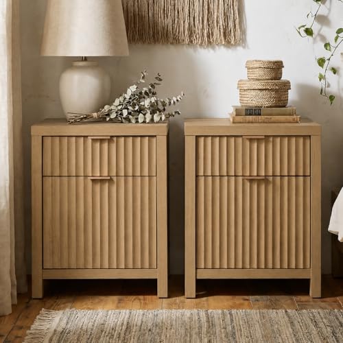 Image of Walsham Fluted Nightstands Set of 2 with Charging Station, Golden Oak