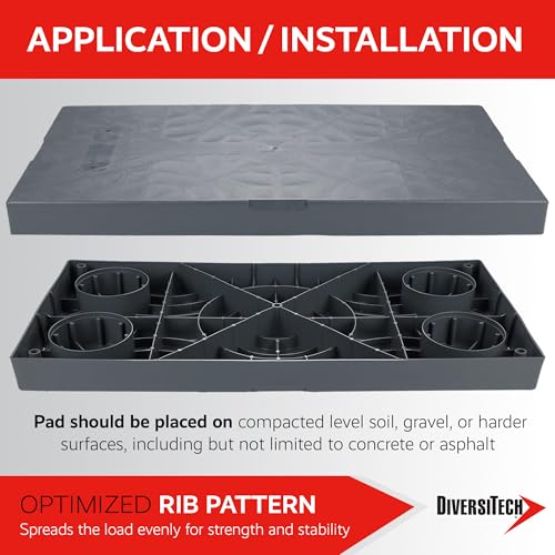 DiversiTech EL3636-3 E Lite Plastic Equipment Pad for HVAC Systems, Outdoor Equipment Mounting Base, Condenser Pad, 36" x 36" x 3", Gray