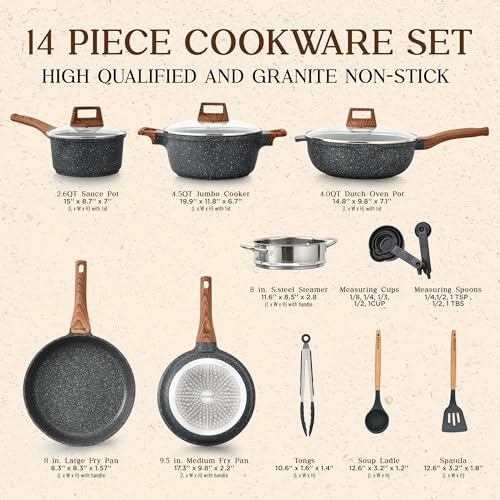 Bakken-Swiss-14-Piece-Kitchen-Cookware-Set--Granite-Non-Stick--Eco-Friendly--for-All-Stoves-Oven-Safe-Marble-coatin