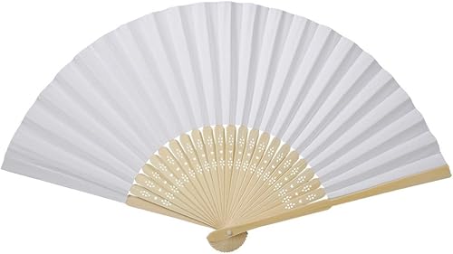 Tbest Fan,Paper Folding Fan,Paper Folding Fan,Black and White Folding Hand Fan,White Paper Fan Chinese Folding Bamboo Ribs Fan DIY Blank Paper Fan