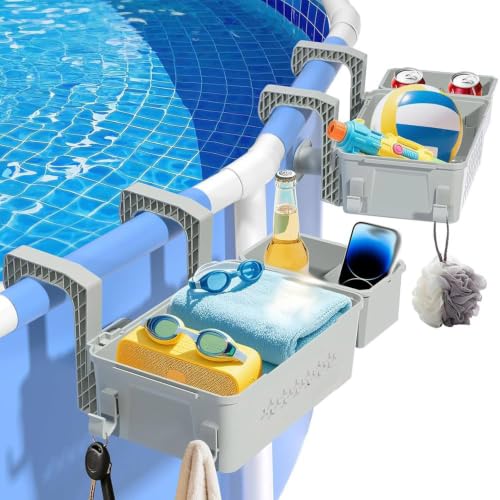 Pool Aufbewahrungskorb Set inklusive Kunststoff Pool Korb Pools Getränkehalter Hot Tub Zubehör Multifunktionales Pools Zubehör für Aufstellpool Schwimmbad Oberirdischen (Weiß)
