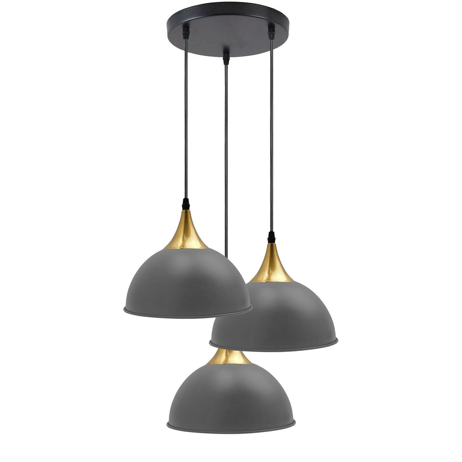 LEDSone Industrial 3 Head Ceiling Pendant Light Grey 21 Cm Dome Lampshade with Adjustable Cable and E27 Socket for Dining Room, Kitchen Island, Bedroom, Hallway