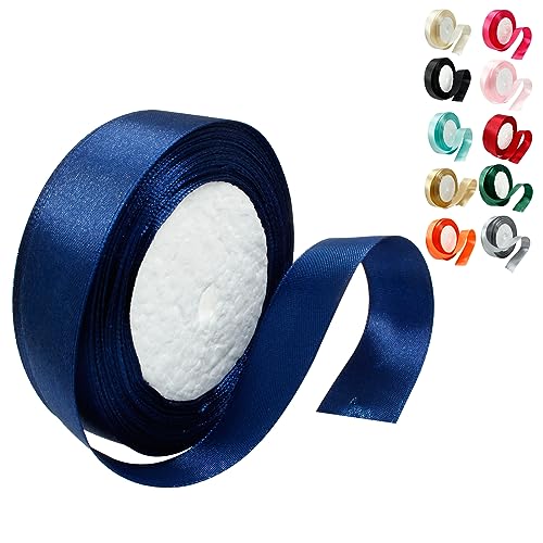 Qjaiune Navy Blue Satin Ribbon - 1 Inch x 25 Yards, Wedding Bouquet Ribbon, Silk & Polyester Shiny Fabric for Hair, Gift Wrapping, Flower Bouquet, Crafts, Sewing
