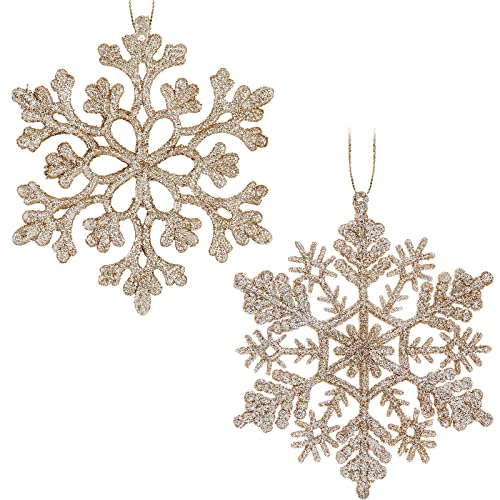 30PCS Christmas Glitter Snowflake Ornaments Plastic Snowflakes Ornaments-Xmas Tree Decorations,4.7-inch (Champagne Gold) - image 1