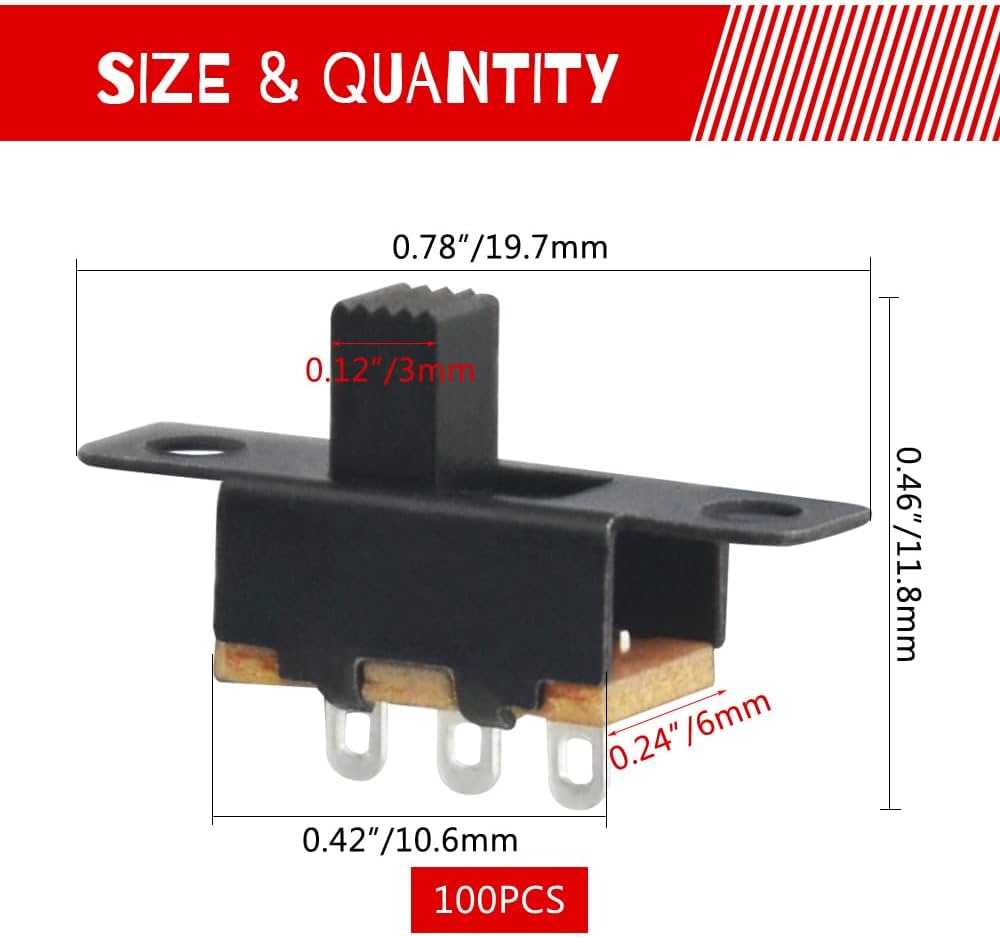 WMYCONGCONG 100 PCS 0. 5A 50V DC 3 Pin On/Off 2 Position