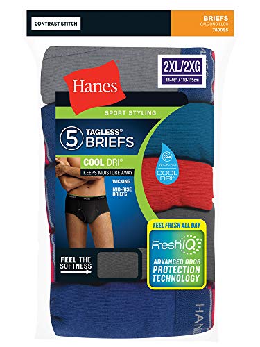 Hanes Men's Cotton Briefs Cool Dri Mid-Rise Sport Styling 5-Pack FreshIQ (Assorted- 5-Pack Briefs, 2XL)3