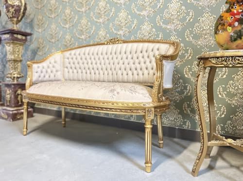 Sofa-Set im Retro Stil Französischer Barock und Rokoko Stil Beige, florales Damast Lounge Couch Set Handgefertigt Antiker Stil für Wohnzimmer Heimdekoration – Bild 7