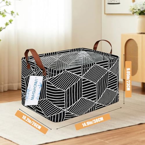 Image of Rectangular Storage Bin Collapse Canvas Fabric Cartoon Storage Basket with Handles for Organizing Home Kitchen Boys and Girls Toys Office Closet Shelf Baskets (Black Diamond)