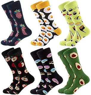 RedMaple Mens Colorful Fun Dress Socks - Funky Pattern Socks Novelty Smart Design Cotton Casual Calf Socks 6 Pairs