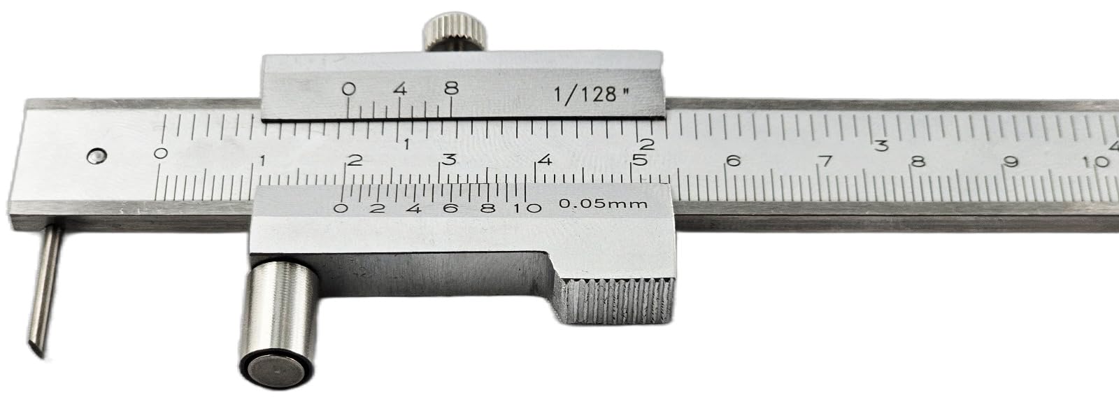 WRS Präz., calibro a corsoio con rullo e vite di bloccaggio, acciaio inox, con punta in metallo duro sostituibile, cromato opaco, scala laser, in astuccio, dimensioni: 200 mm