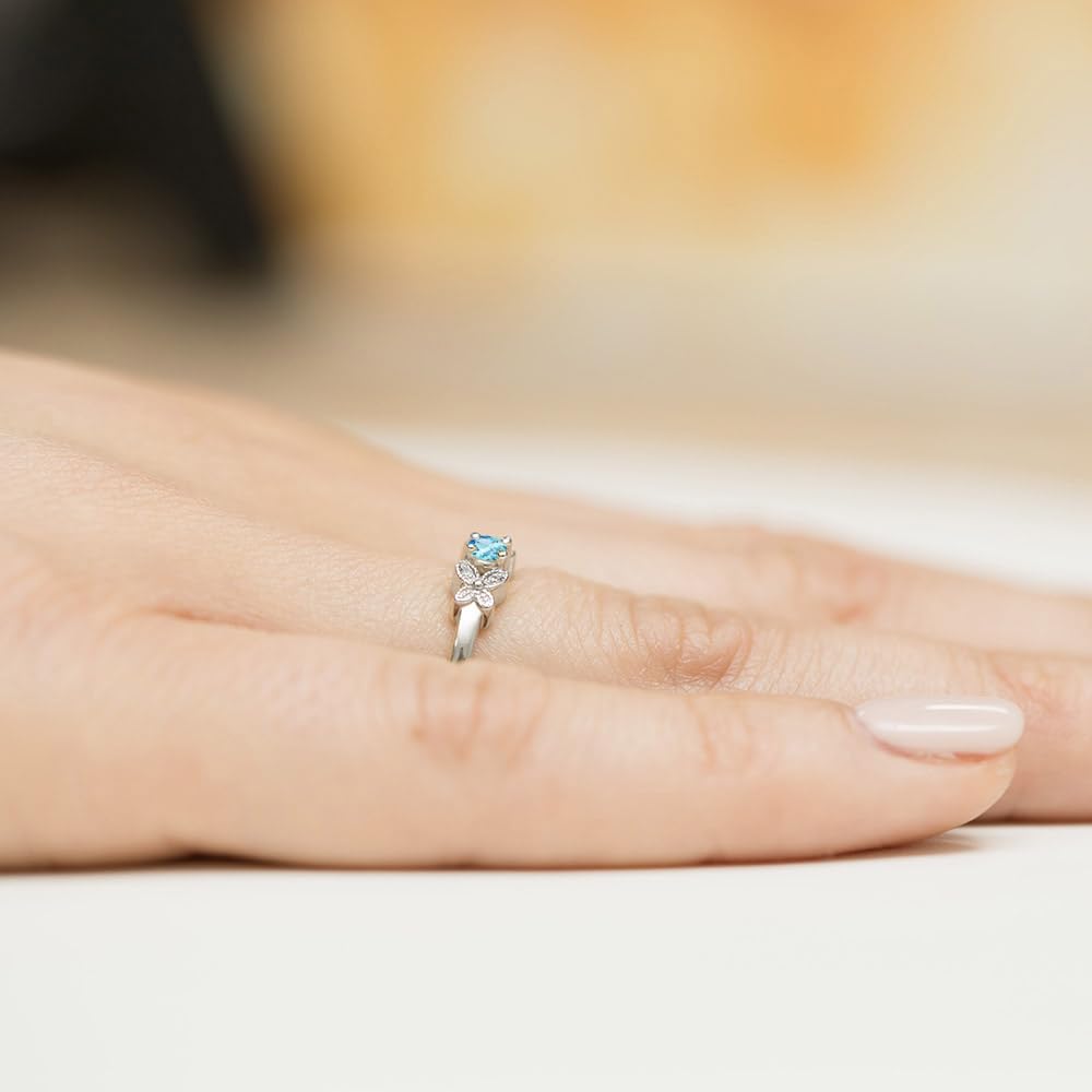MARKO Weißgold Verlobungsring Damen Goldring mit 0.15 Karat Topas und 0.02 Karat Diamanten- Gold Verlobungsring - 14 K Gold 585 - Goldring für Frauen
