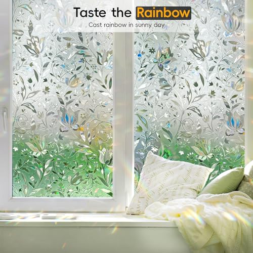 Image of Dwersty Frosted Glass Window Privacy Film Decorative, Bathroom Window Privacy Film for Glass Windows Cover, Static Cling, Removable, Reusable, Anti-UV, Anti-Glare, 17.5 inch by 78.74 inch