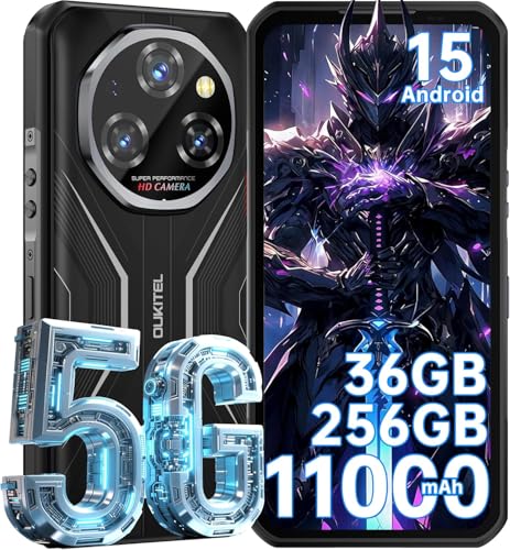 OUKITEL WP55 Smartphone 5G Rugged, Android 15, 256GB+36GB RAM, 6.6" FHD+ 120Hz Display, 108MP Camera, 11000mAh Battery, IP68/IP69K, Dual SIM