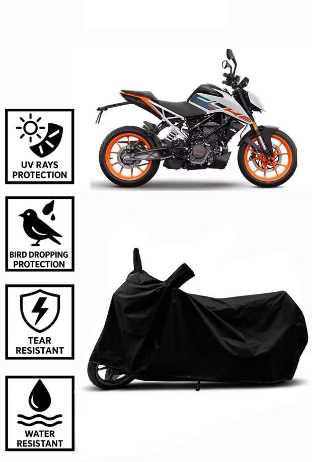 Image of Sheild Heavy Duty Waterproof Scooty & Bike Cover for KTM Duke 125 - UV Resistant, Dustproof & Rain Protection, All-Weather Outdoor Cover for Bikes & Scooty with Buckle Straps(Black)