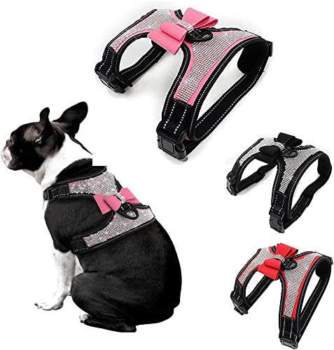 JPOJPO Strass-Hundegeschirr, Fliege, reflektierend, niedlich, glitzernd, weiche Diamanten, Katzenweste, glitzernd, klein, mittel, groß, Jungen und Mädchen, Rosa L