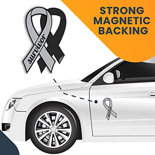 Image of Magnet Me Up Support Brain Cancer Survivor Grey Ribbon Magnet Decal, 3.5x7 Inches, Heavy Duty Automotive Magnet for Car Truck SUV, Celebration of Strength, Admiring Survivors, Crafted in USA