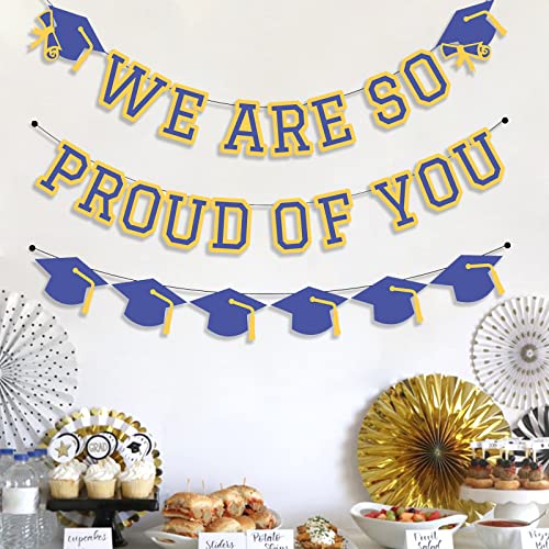 Image of We Are So Proud Of You Banner Graduation Party Decorations Congrats Grad Cap Garlands Wall Sign Blue Yellow
