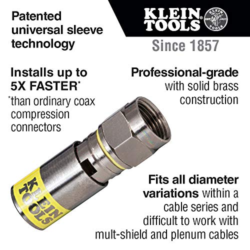 Klein Tools VDV812-612 Universal Compression F Connectors RG6/6Q Coax, Universal Sleeve Technology, Professional Grade, 50-Pack