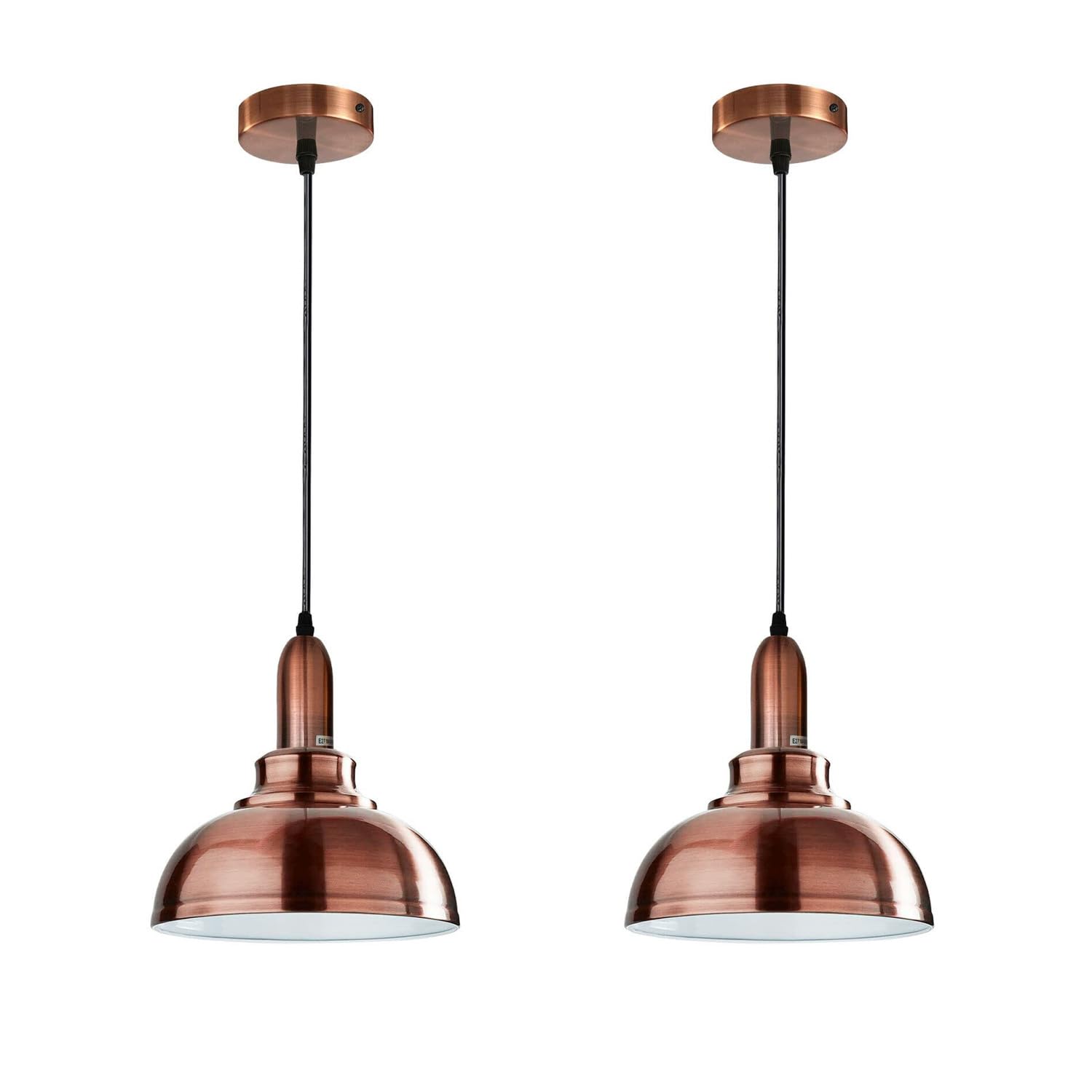 LEDSone Industrial 2 Pack of Ceiling-Pendant Light, Metal E27 Adjustable Cable Hanging Pendant Light Fixture for Hallway Kitchen Bedroom Living Room Dining Room (Copper - 2 Pack) — image 1