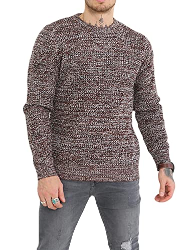 Brave Soul Herren-Pullover mit Rundhalsausschnitt, langärmelig, Schwarz, Braun, Ecru, Small