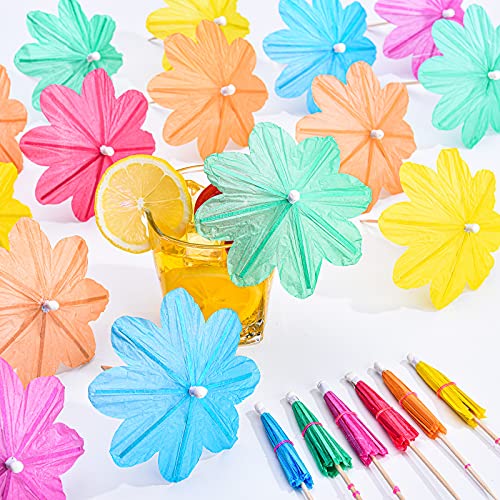 image for Patelai 150 Pieces Flowers Umbrellas Cocktail Umbrella Picks Drink Par