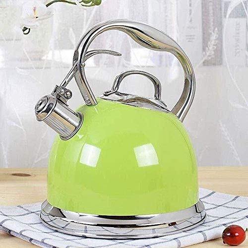 Praktische grüne 3Lmodern Whistling Herdplatte 304 Edelstahl Teekanne, Verbrühschutz Griff Induktion Kochfelder Gasherd ZHHYDF