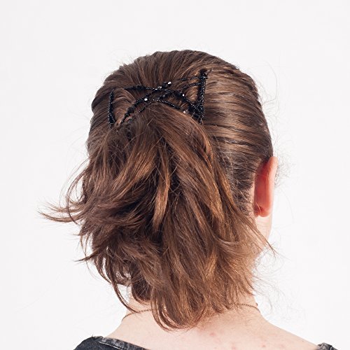Original Stretch Double Comb for Fine Thin Sleek Straight Hair - Easy & Sturdy Long Lasting Updo's (Black, Medium)
