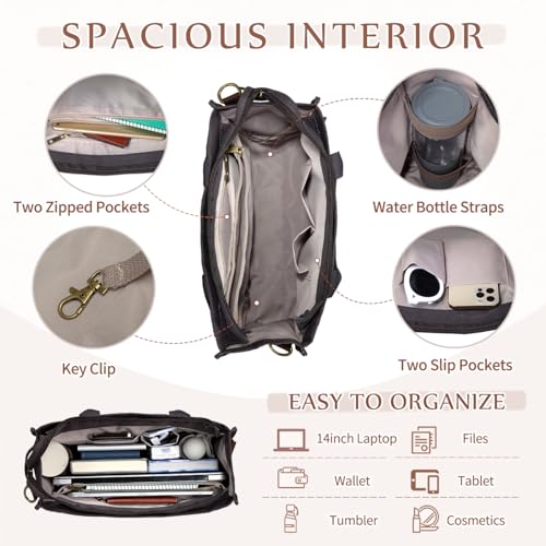 Image of VASCHY Canvas Tote bag, Casual Reusable Work Totes for Women Teachers with Zippers Pockets Crossbody Shoulder Bag Purse