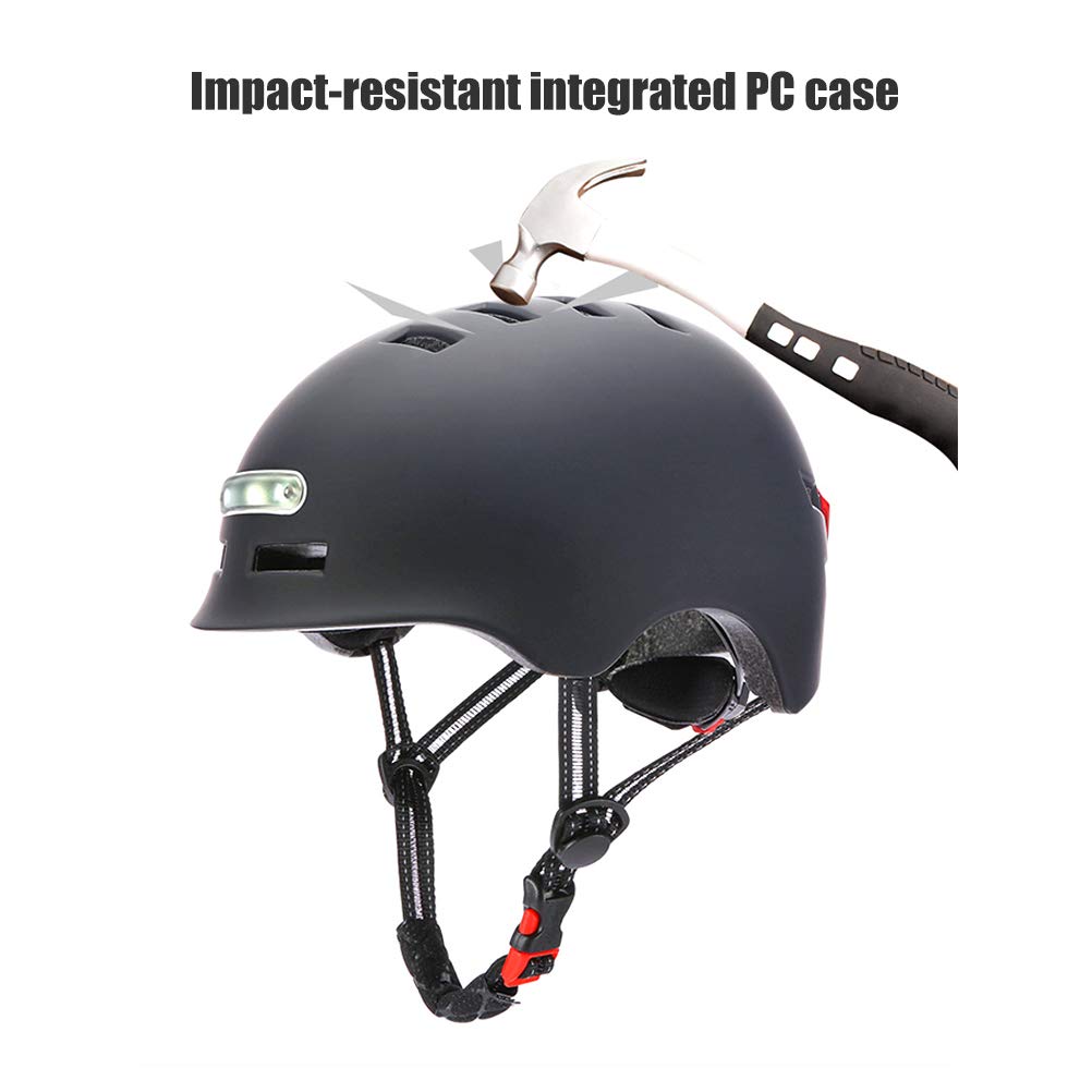 Generic Casco da Bici con Luce LED Ricaricabile USB PC Shell EPS Liner Regolabile Taglia M da 54 a 57 Cm Casco da Ciclismo per Scooter Guida Notturna Adulti (WHITE #37)