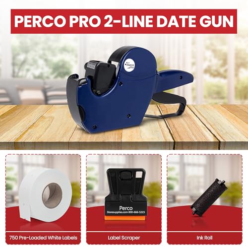 image for Perco Pro 2 Line Date Gun, Includes 16 Digits Date Gun Labeler, Pre-Lo