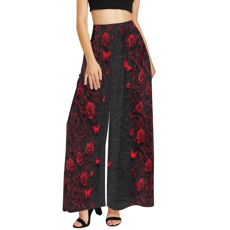 Ladybug Daisy Women Palazzo Pants Watermelon Sea Casual High Waisted Pants Peacock Feather Wide Leg Trousers Pants