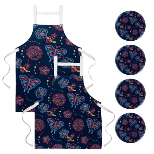 Tablier de serveuse élégant motif fleurs rouges pour restaurant et travail de bar