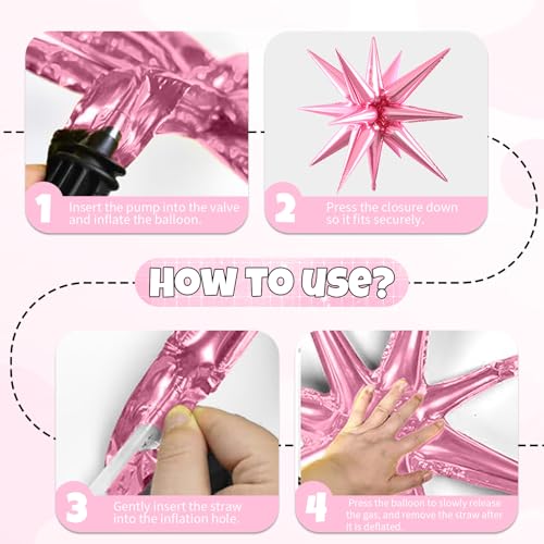 Image of 6pcs 22 inch Pink Star Balloons and 4D Large Foil Balloons, Pink Star Balloon Transparent 4D Foil Aluminum Balloon For Birthday Baby Shower Party Wedding Graduation Bridal Shower Valentine's Day Decor