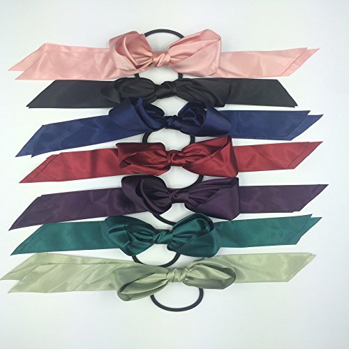 Efivs Arts 7PCS Double ribbon bow hair ring hair rope Ponytail Holder Large Cheer Boutique Hair Bows Elastic Tie For Kids Teens Toddlers Chirldren