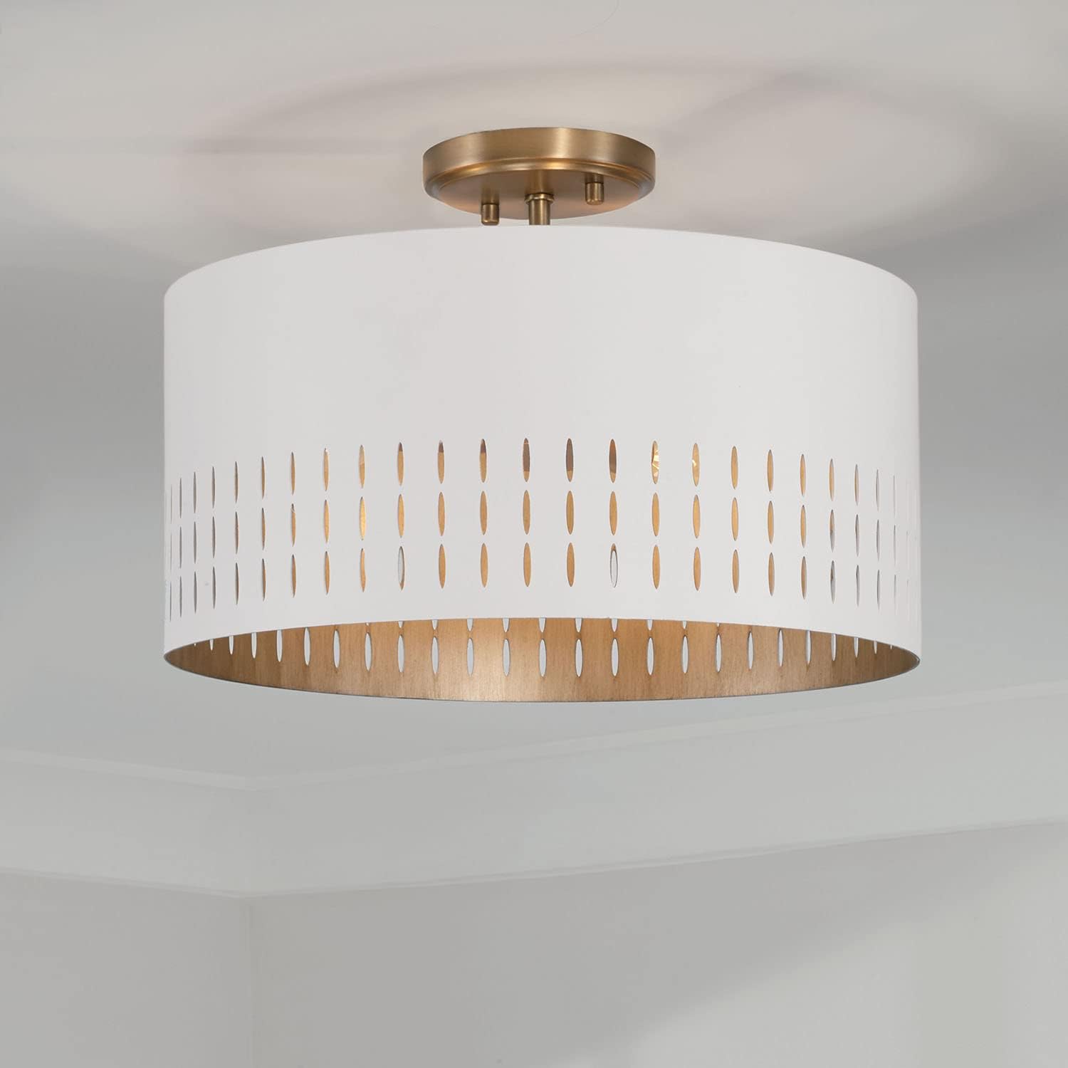 Capital Lighting 250231AW Dash Modern Semi Flush Ceiling Light, 3-Light 180 Total Watts, 10" H x 16" W, Aged Brass and White