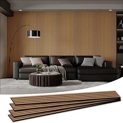 4 Pack 105.9" x 12.6" x 0.8" Acoustic Wall Panels Sound Absorbing, Wood Slat Wall Panels for Wall Decor, Soundproof Wood Wall Panels, Teak