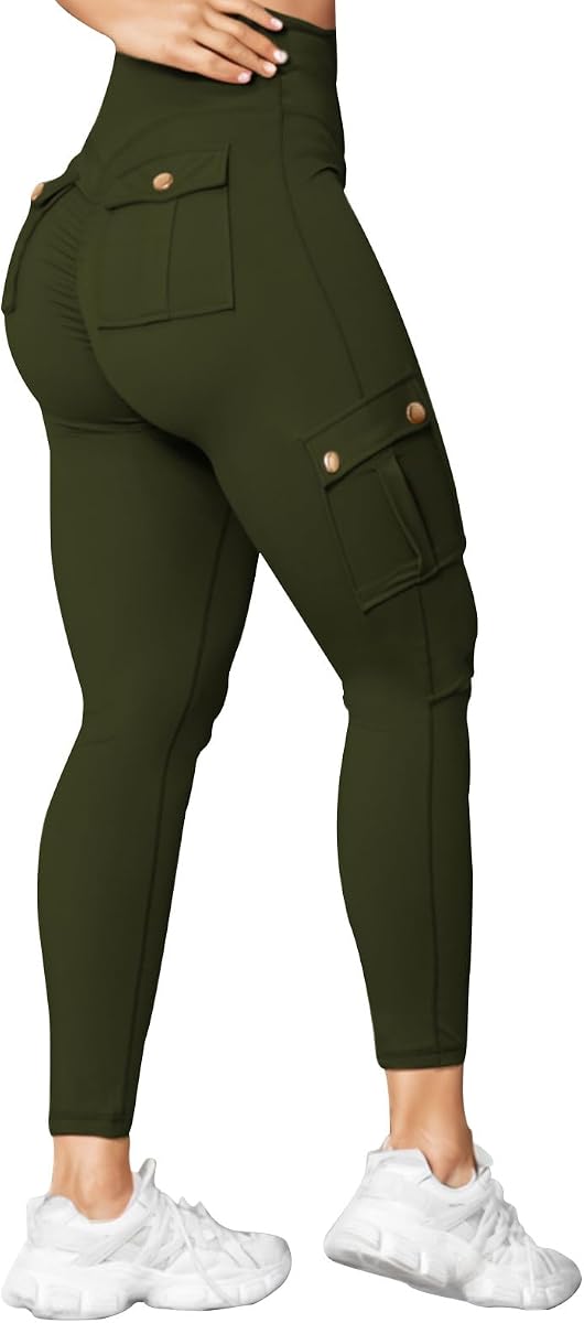 Cargo Yoga Leggings with Pockets for Women Tummy Control Butt Lifting Plus Size Leggings High Waisted Cargo Pants