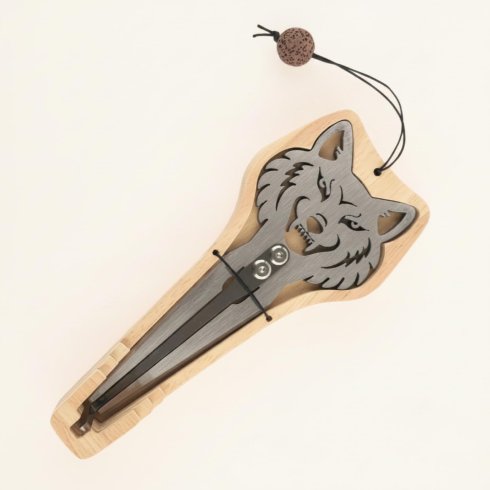 Musical Harp Arpa Bocca Scacciapensieri Guimbarda Arpa Mascella in Acciaio Lucido con Testa Lupo Scolpita E Scatola Legno Adatta per Meditazione, Lupo Ululante
