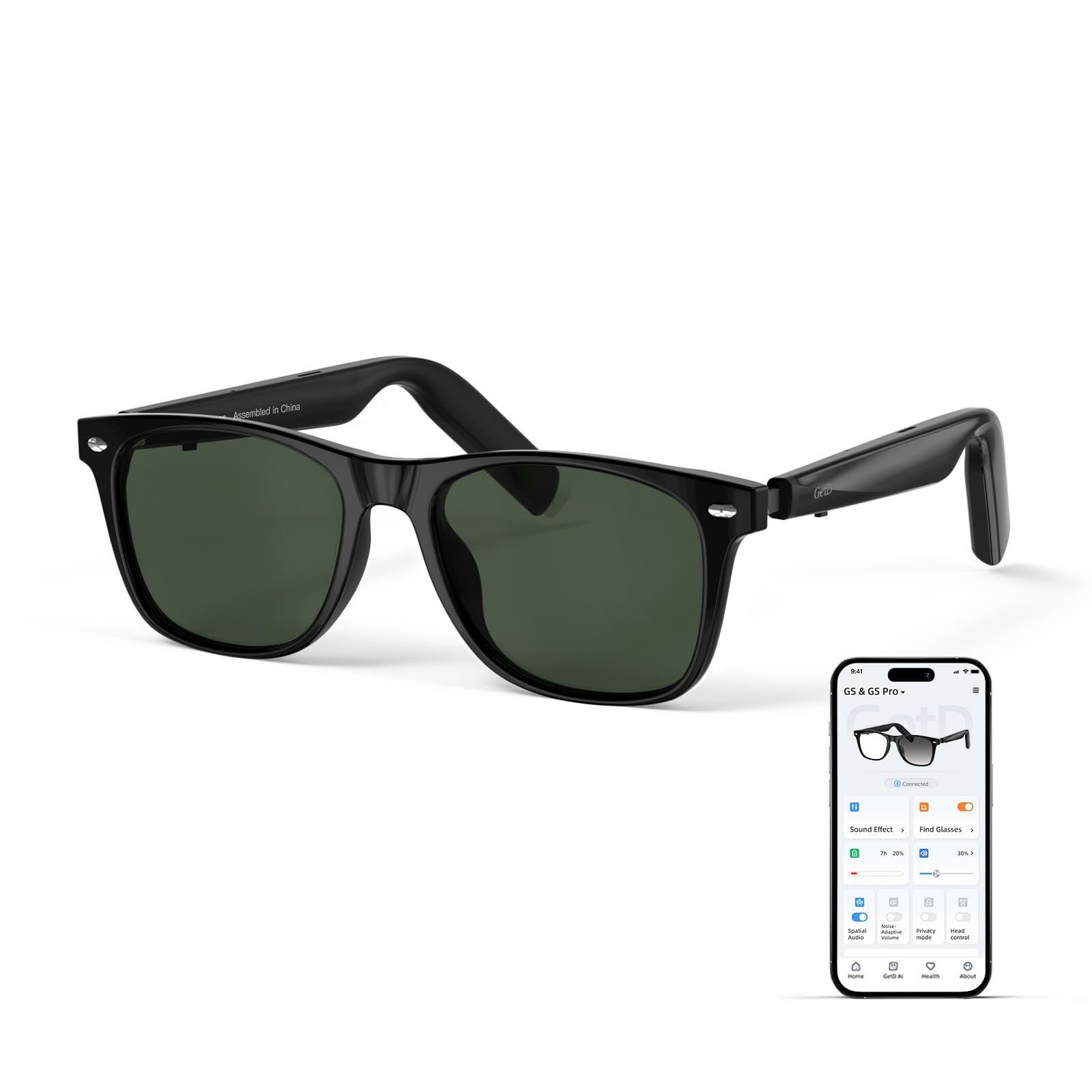 AI Glasses for Men & Women, Smart Glasses Powered by ChatGPT, AI Real-time Translation, Bluetooth Sunglasses (Black Frame + Green Polarized Lens)