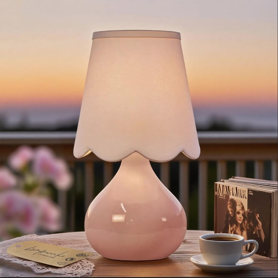 Lampworks 14''H Cordless LED Ambient Table Lamp, Rechargeable Ceramic Bedside Lamp with 3-Level...