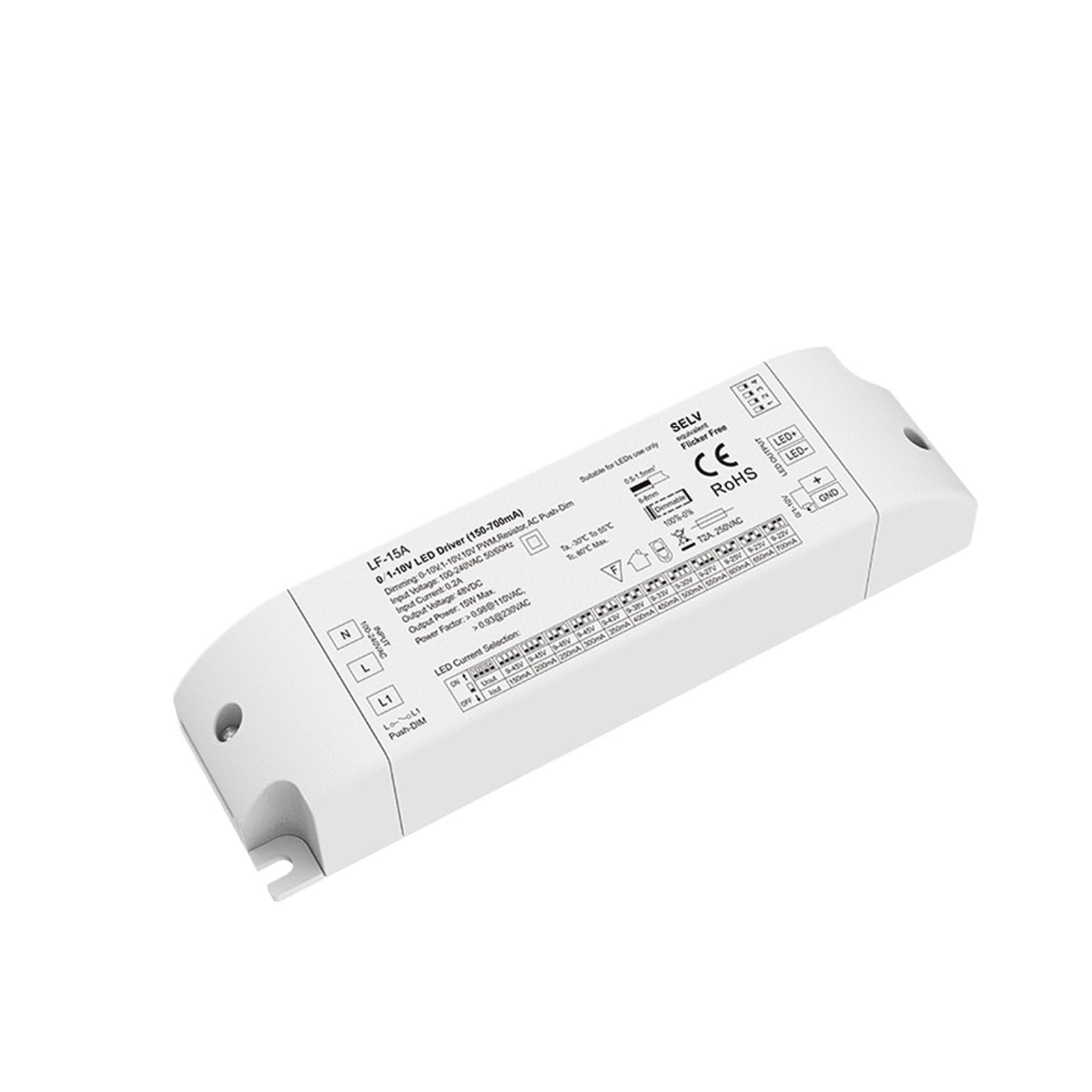 PWANUIGTE 15W LED Driver Smooth Flicker-Free dimming 0-10V Constant Current Output 24V
