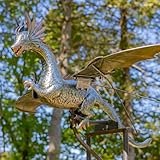 Large Rocking Animals with Flapping Wings Garden Stakes (Metallic, Dragon)