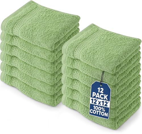 Image of Utopia Towels 12 Pack Premium WashCloths, 12x12 in, 100% Cotton, Sage Green | Highly Absorbent Soft Feel Lightweight Washcloths - Premium Ring Spun Cotton, Ideal for Bathroom, Spa, Gym & Face