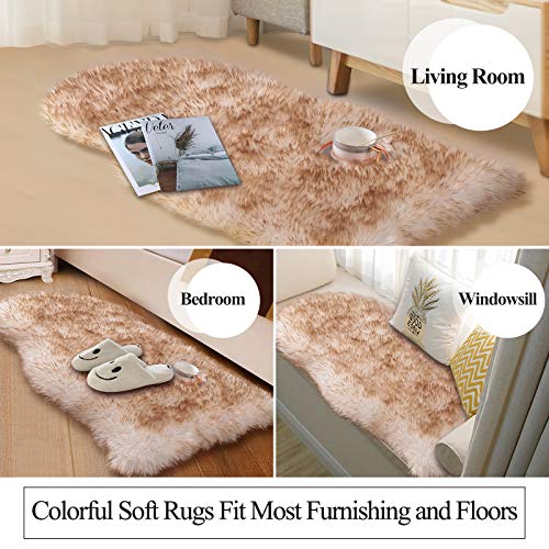 Asrug Super Soft Fluffy Shaggy Faux Fur Rug No Shedding Faux Sheepskin Chair Cover Seat Pad Sofa Pad Couch Pad Fuzzy Plush Area Rug For Living Room Bedroom, 2Ft X 3Ft, White With Golden Tips #TOP6