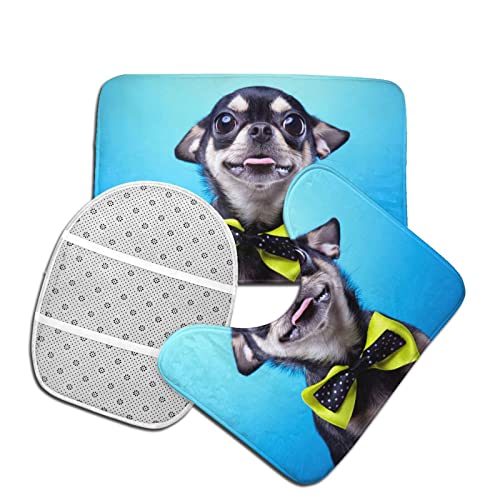 DIRYKILP Badematte + Konturmatte + Toilettendeckelbezug, Schöne Chihuahua Hund 3 Stück Badematten Set, mit rutschfester Klebeunterseite – Bild 5
