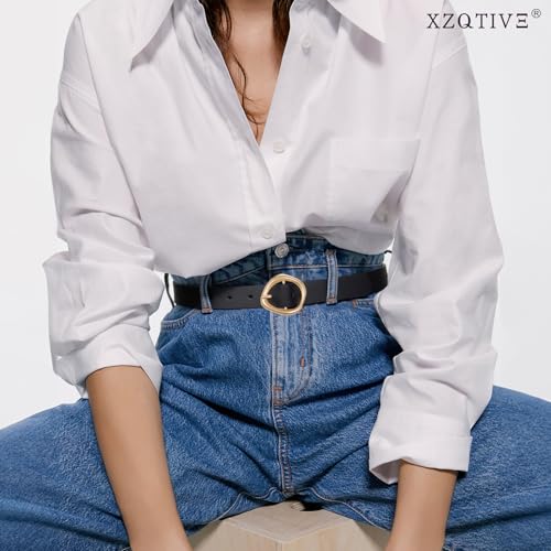 XZQTIVE Women's Faux Leather Belts with Gold Buckle, Fashion Casual Belt for Jeans Pants Dresses4