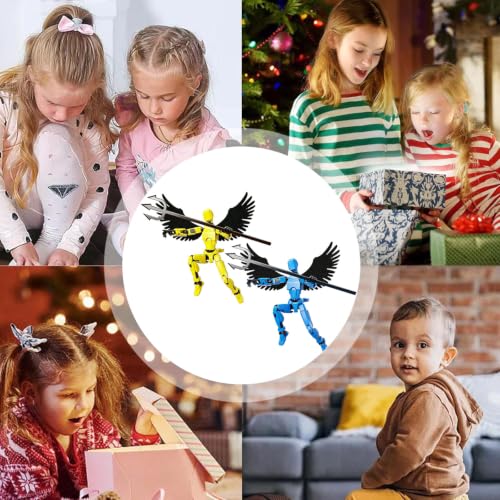 Image of 2-Piece Set Dummy 13 Action Figure, Desktop Decorations for Creative Display, DIY Assembly Toys with Articulated Joints, Blue and Yellow Figures with Wings and Weapons Set